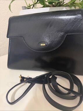 Bally Black Leather Shoulder Bag with Gold Logo Accent